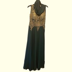 Elizabeth R Ball Gown- teal with gold